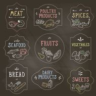 Food Badges Set Hand Drawn by Chalk Vector illustration eps10