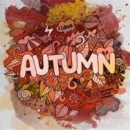 Autumn season hand lettering and doodles elements