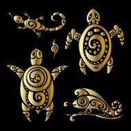 Turtle and Lizards Polynesian tattoo style