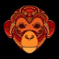 Vector Ornate Red Monkey Head N2