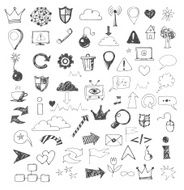 Sketch of web design icons hand drawn with pen