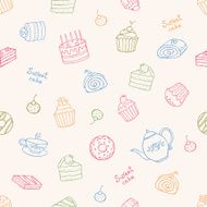 Sweet cakes and tea seamless vector pattern