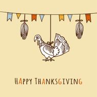 Thanksgiving day card invitation with corn turkey and flags vector