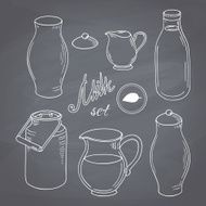 Set of hand drawn dairy farm objects Milk goods clip