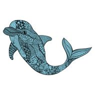 Zentangle stylized blue dolphin Hand Drawn aquatic doodle vecto