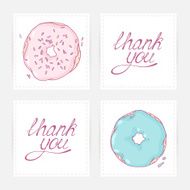 Thank you cards with hand lettering Doodle design for donut