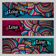 Banners with hand drawn waves line art