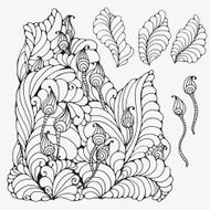 Floral doodle Black and white pattern in vector N8