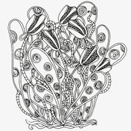 Floral doodle Black and white pattern in vector N9