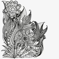 Floral doodle Black and white pattern in vector N10