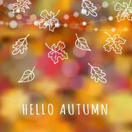 Autumn fall background with hand drawn leaves blurred background vector