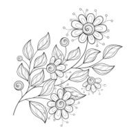 Vector Beautiful Monochrome Contour Flower N24