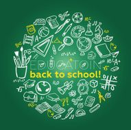 Back to school doodles in green board background - Illustration