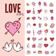 I love you doodle icon set isolated vector illustration