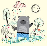 garden bear illustration