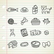 set of cat related icon in doodle style