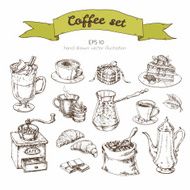 Vector Vintage hand drawn illustration set different types of coffee N2