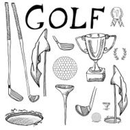 Golf Sport Hand-drawn sketch set vector Drawing doodles elements collection