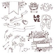 Hand-drawn vector illustration Romantic collection with ribbons