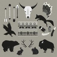 Hand Drawn tribal indian animals and objects set