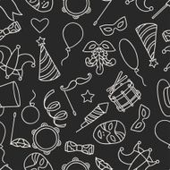 Carnival show seamless pattern with doodle icons and objects N8