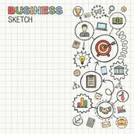 Business hand draw integrated vector sketch icons set on paper