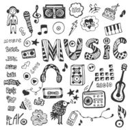 Hand-drawn collection with music doodles Music icons set Vector illustration