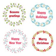 Vector Christmas and New Year wreath set with vintage flowers