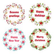 Vector Christmas and New Year wreath set with vintage flowers N2