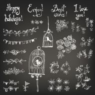 Doodle set of decoration a bird in cage flowers N4