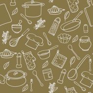 Seamless pattern with hand drawn cookware