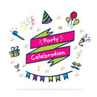 Vector Party celebrate banner with party icon doodle style