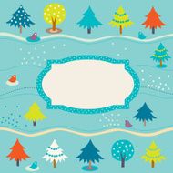 Christmas greetind card with winter forest