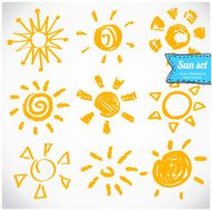 Vector set of different suns isolated hand drawn illustration N3