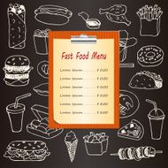 Fast Food menu with hand drawn doodle elements