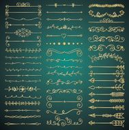 Vector Golden Glossy Hand Drawn Dividers Arrows Swirls