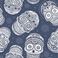 Vintage ethnic hand drawn human skull seamless pattern N2