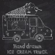 Hand drawn sketch Ice Cream Truck with seller N3