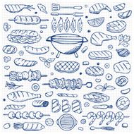 Grill-barbecue Set hand drawn doodle elements