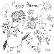 Happy farm doodles set Hand drawn sketch vector illustration isolated