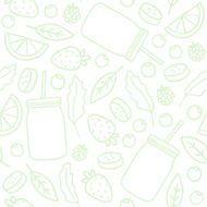 Fruits berries and smoothie jars outline seamless pattern N2