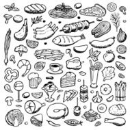 Set hand drawn doodle food and drink elements N2