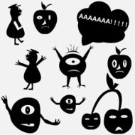 Cartoon funny monsters silhouettes N2