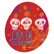 Day of The Dead colorful card Skull with flowers