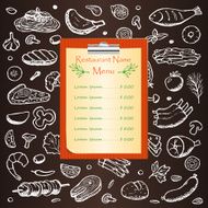 Restaurant menu with hand drawn doodle elements N5