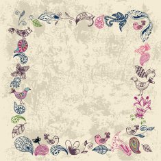 Old grunge frame with flowers and birds N2