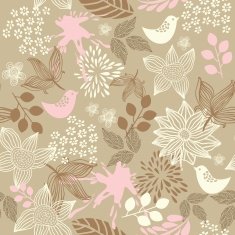 retro floral seamless background with birds