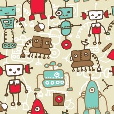 seamless doodle with colorful robots