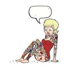 cartoon tattoo girl in swimsuit with speech bubble N11