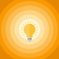 Abstract orange background with circles and light bulb